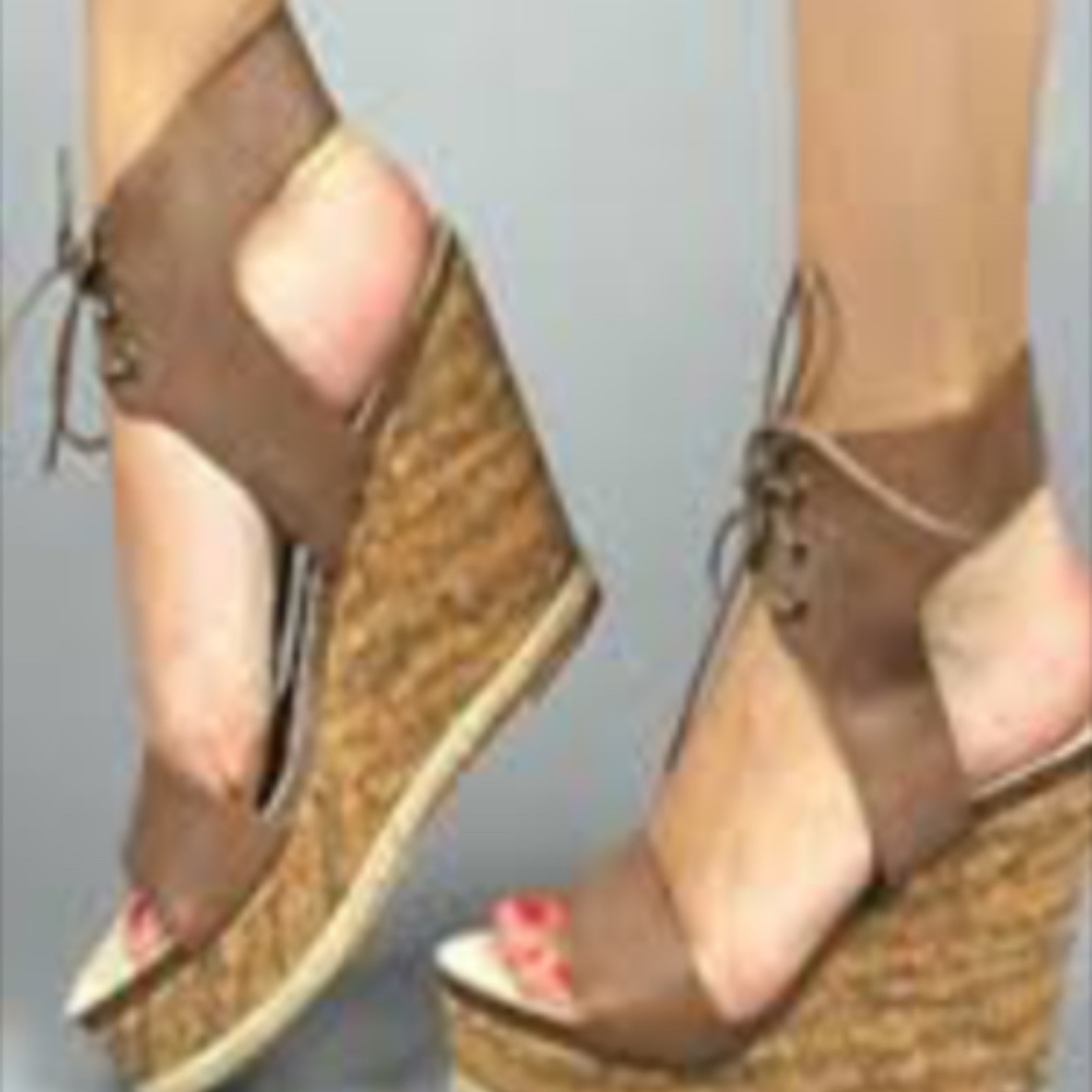 NWT 80%20  Platform Leather lace up BOHO WEDGE sandal 8.5
